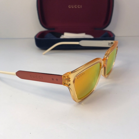 💯 - New  Authentic Gucci Orange Mirror Rectangular Men's Sunglasses GG0975S … - Picture 10 of 17